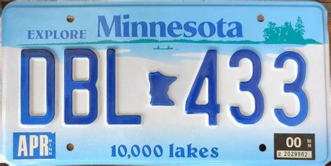 Amazon.com : Minnesota State License Plate 10, 000 Lakes Embossed with Blue Letters on White and ...