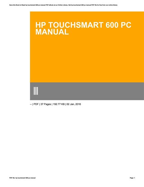 Hp touchsmart 600 pc manual by webide04 - Issuu