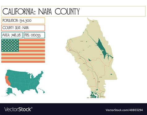 Large and detailed map of napa county Royalty Free Vector