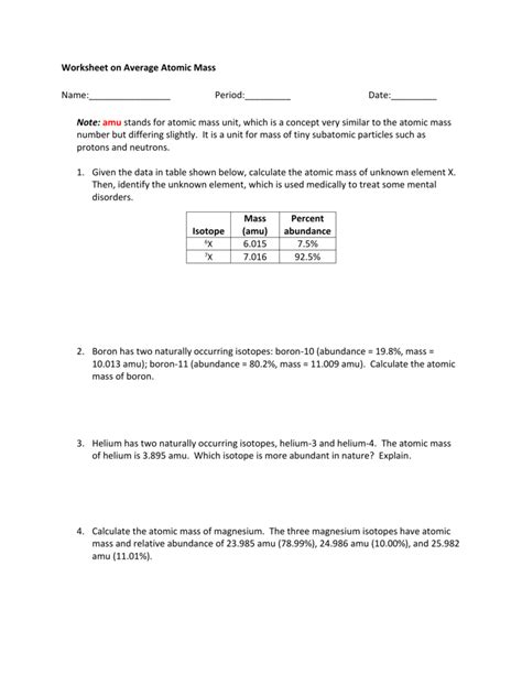 Calculating Average Atomic Mass Worksheet – Zip Worksheet