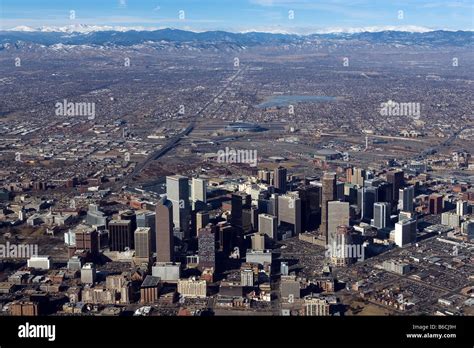 aerial view above Denver Colorado skyline to Rocky Mountain Front Stock Photo: 21176109 - Alamy