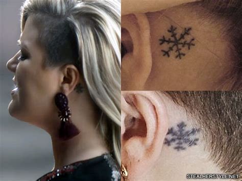 Kelly Clarkson Snowflake Behind Ear Tattoo | Steal Her Style