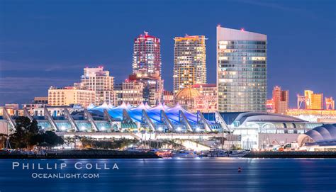 San Diego Convention Center and its waterfront at Night, California