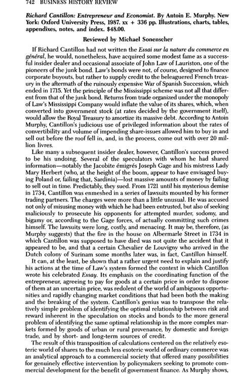 Richard Cantillon: Entrepreneur and Economist. By Antoin E. Murphy. New ...