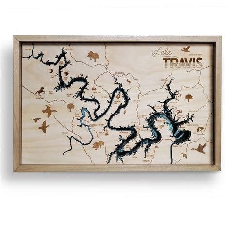 Lake Travis Bathymetric Layered Wooden Map