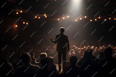 Premium AI Image | A Man Standing While Singing to an Audience in an ...