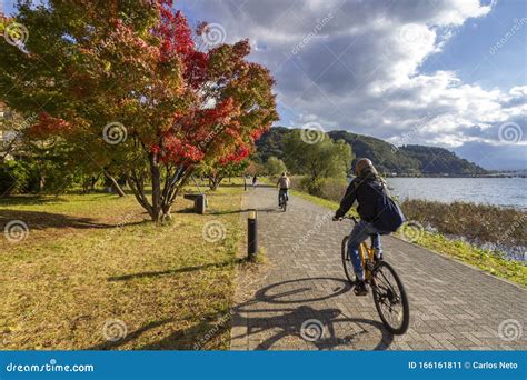 People Biking in Lake Kawaguchi, a Famous Sightseeing of Mount Fuji ...