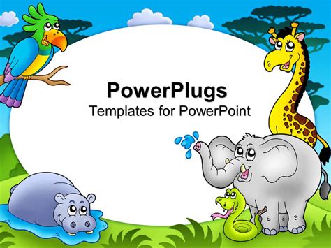 PowerPoint Template: zoo theme with exotic animals with hippo, giraffe, elephant, snake and ...