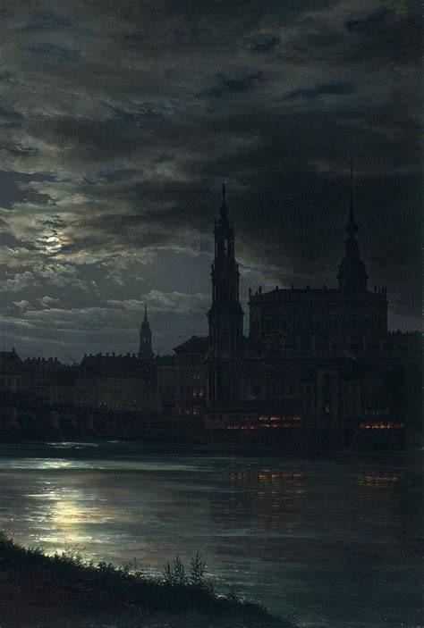 View of Dresden by Moonlight, 1838 (Detail) ~ Johan Christian Dahl Nocturne, Dresden, Night ...