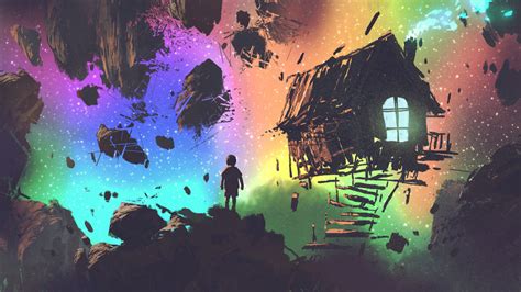 Wallpaper : surreal, fantasy art, imagination, artwork, colorful, dark, floating, house ...