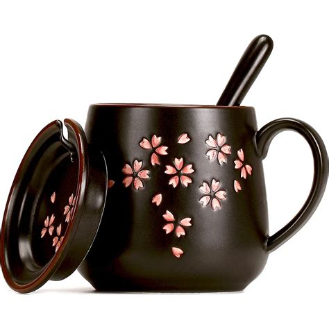 1Set Ceramic Mug(mug+lid+spoon) Exquisite Sakura Mugs 380ml/480ml ...