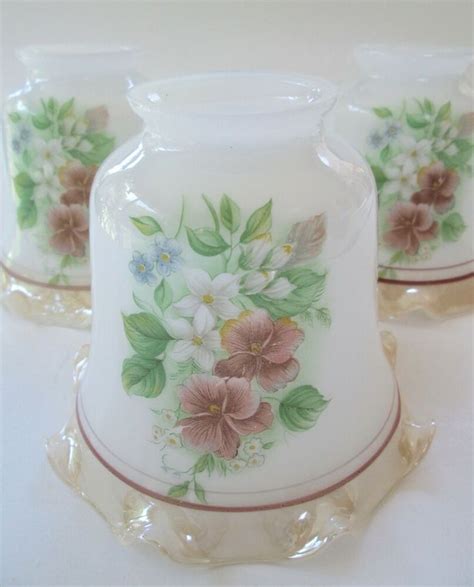 3 Vintage CEILING FAN GLOBES Lamp Shades / Floral Design Glass w/ Ruffled Edge | eBay | Vintage ...