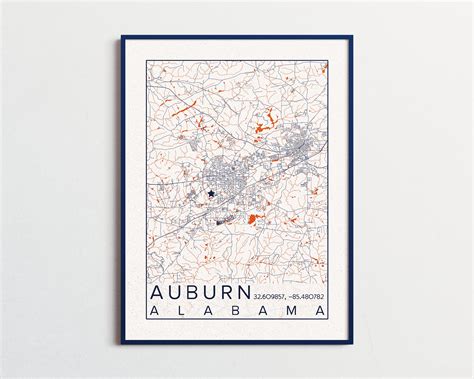 Auburn Alabama Map Auburn University Poster Print City of | Etsy