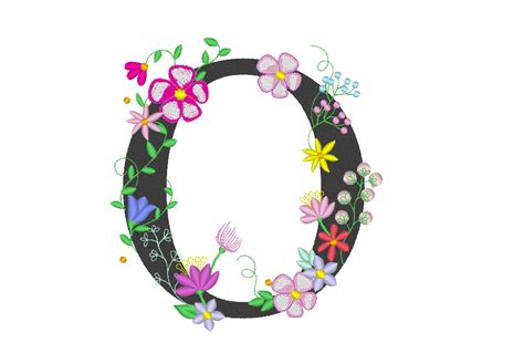 Floral letter O garden flag monogram lace swirl flowers block font and mini Font machine ...