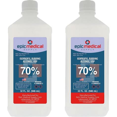 Epic Medical Supply Isopropyl Rubbing Alcohol 70% USP, 32 oz. Bottle, Multipurpose First Aid ...