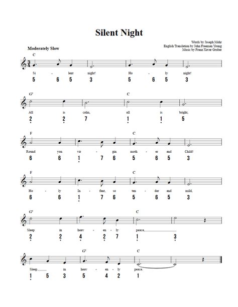 Silent Night - Easy Kalimba Sheet Music and Tab with Chords and Lyrics