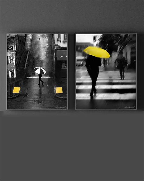 Yellow Umbrella Art Set Set of 2 Yellow Umbrella Prints 8x10 Rain ...