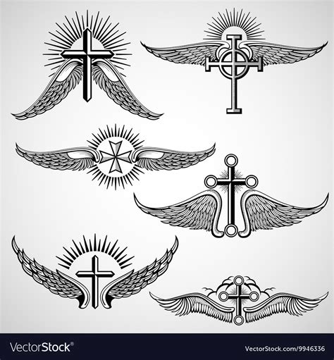 Vintage cross and wings tattoo elements Royalty Free Vector