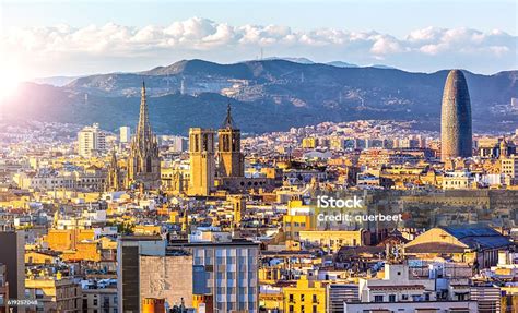 Skyline Barcelona At Sunset Stock Photo - Download Image Now - Barcelona - Spain, Urban Skyline ...