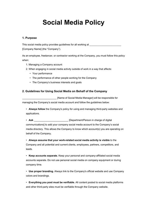 Free Social Media Policy Template | PDF & Word | Legal Templates