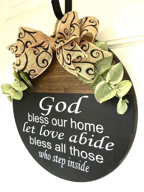 God Bless Our Home Sign Door Hanger Wreath round Wood - Etsy