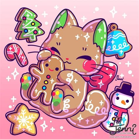 Cute christmas kitten art | Scarabocchi kawaii, Disegni di animali ...