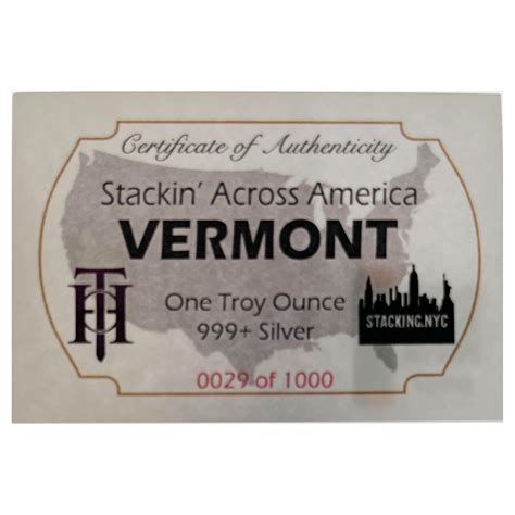 Vermont License Plate - Stacking Across America 1oz Silver Bar | Golden ...