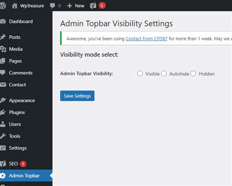 Admin Topbar Visibility – Auto Hide - WpTreasure