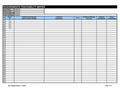 Business Requirements Template Excel | Card Template