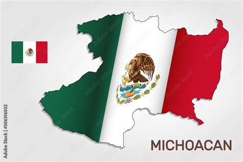 Vector map of Michoacan state combined with waving Mexican national ...