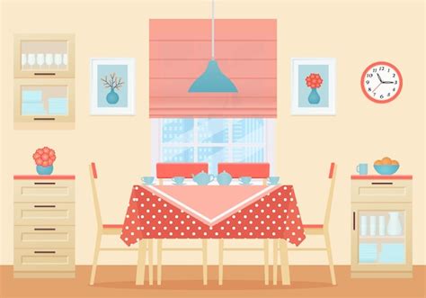 Comedor interior. ilustración. diseño plano. | Vector Premium