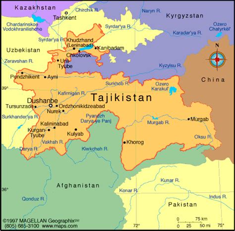 Tajikistan Map Political Regional | Maps of Asia Regional Political City