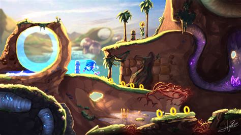 I made a concept art for a Sonic game in hand-painted art style ...