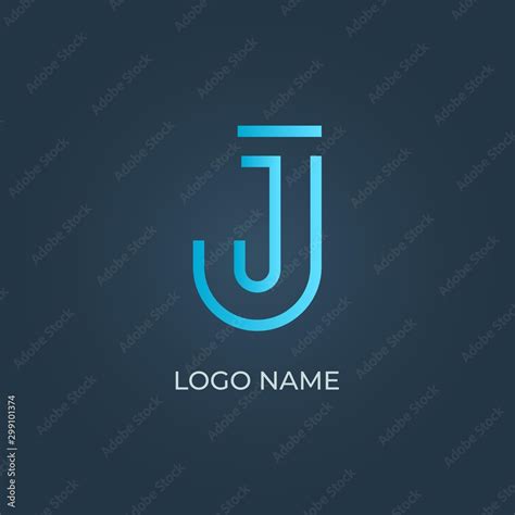 Blue letter "J" logo with lines on isolated dark background. Vector ...