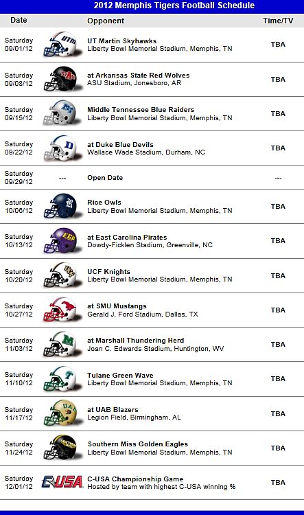 Memphis Tigers Football Team 2012 Schedule | Memphis tigers football ...