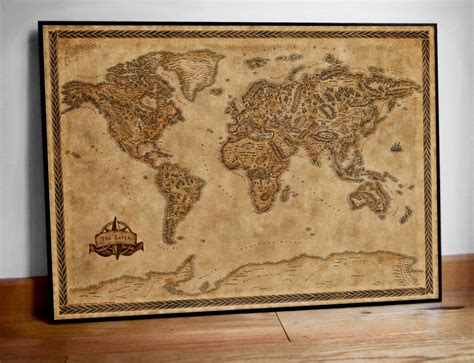 World Map Poster, Middle Earth Style Map, Illustrated Large World Map ...