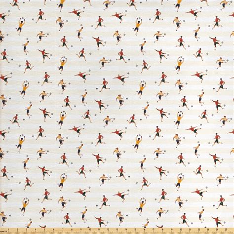 Sports Fabric by The Yard, Men Playing Soccer Football Athletic Poses Minimal Players Cartoonish ...