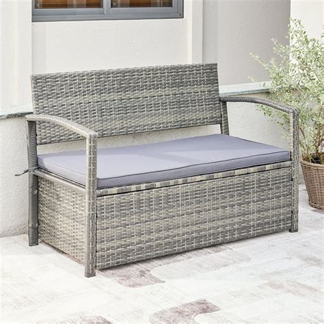 Gabrielle All-weather Resin Wicker Lounge Patio Sofa Storage Bench in Grey with Cushion ...