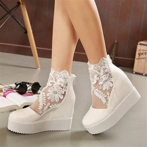 Today Only! Women's White Lace Round Toe Platform Wedge Heels Shoes #shoes #fashions # ...