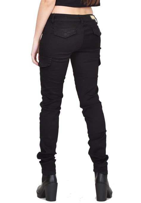 Nouveau Femme Noir Slim équipée stretch Pantalon Combat Cargo Skinny Pantalon | eBay