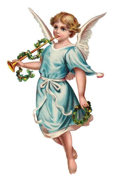 Angel with trumpet on a Victorian Christmas scrap Our beautiful Wall Art and Photo Gifts include ...