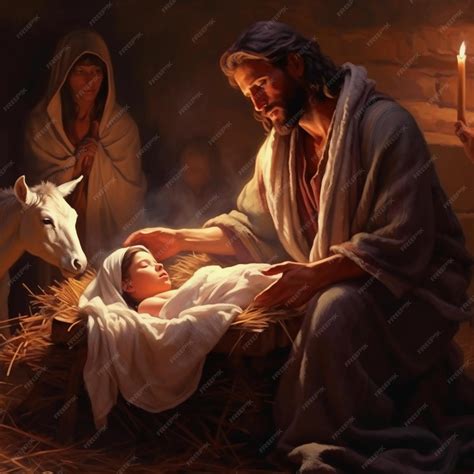 Premium AI Image | Divine Arrival The Radiant Christmas Nativity of Baby Jesus