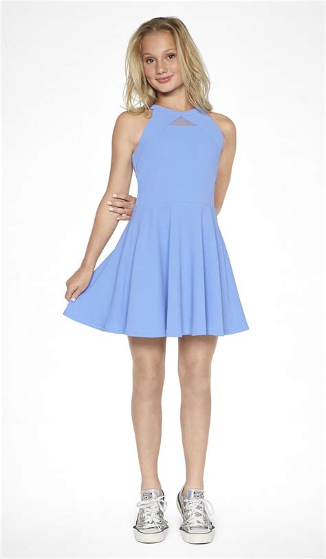 The Elise Dress - Periwinkle textured knit fit and flare dress with self-colored blocking and ...