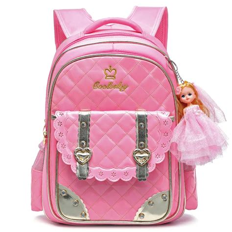 Waterproof PU Leather Pink Backpack for Girls Princess Backpacks for ...