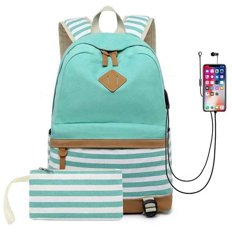 Women USB Charging Backpack Canvas For Teenage Schoolbag Student School Bag Girls Rucksack ...