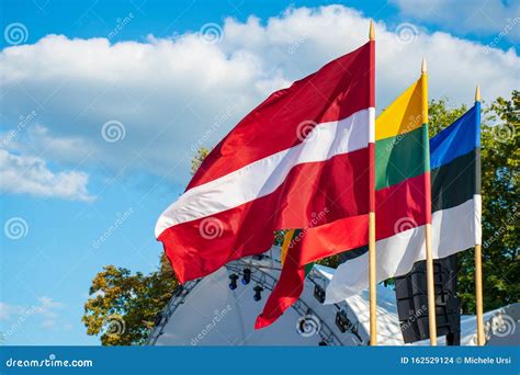 Latvian, Lithuanian And Estonian Flags Waving Together, Latvia ...