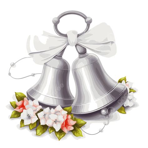 Free Wedding Bells Vector, Sticker Clipart Four Bells In A Set With Wedding Flowers And Ribbon ...