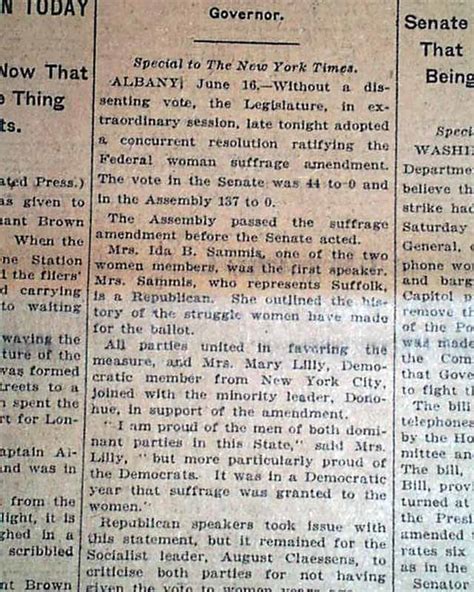 WOMEN'S SUFFRAGE 19th Nineteenth Amendment RATIFICATION New York 1919 Newspaper | eBay