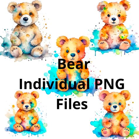 Watercolor Cute Bear Instant Digital Download PNG. Clipart, Fairytale ...