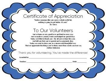 Volunteer Certificates of Appreciation and Thank You Editable | TpT